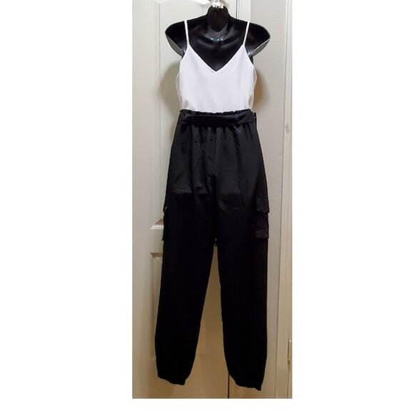 J for Justify Sleeveless Black & White Tie Waist Cargo Jumpsuit Size M - Picture 5 of 16
